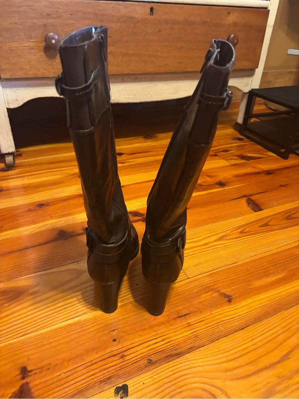 Life Stride Over-the-Knee Black Leather Boots with Buckle Accent